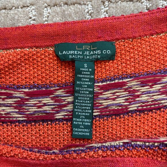 Ralph Lauren Linen Aztec Southwest Sweater Womens Small Colorful 90s Vintage - Picture 3 of 6